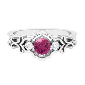 0.50 CT Pink Tourmaline and Diamond Cut Out Antique Ring