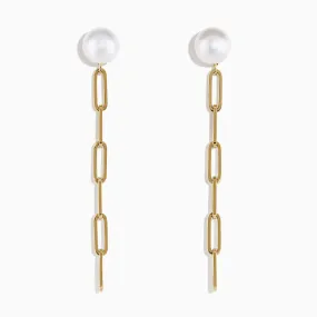 14K Gold Cultured Fresh Water Pearl Paperclip Chain Earrings