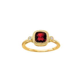 14k Gold Cushion Cut Garnet and Diamond Ring