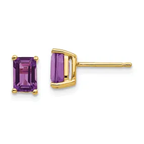 14k Yellow Gold 6x4MM Emerald Cut Amethyst Earring