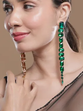 18K Gold Plated Emerald Green Studded Glamorous Shoulder Duster Drop Earrings