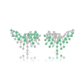 18k Luminus White Gold Earring With 1.57 Cts Vs-Gh Diamonds  And Emerald