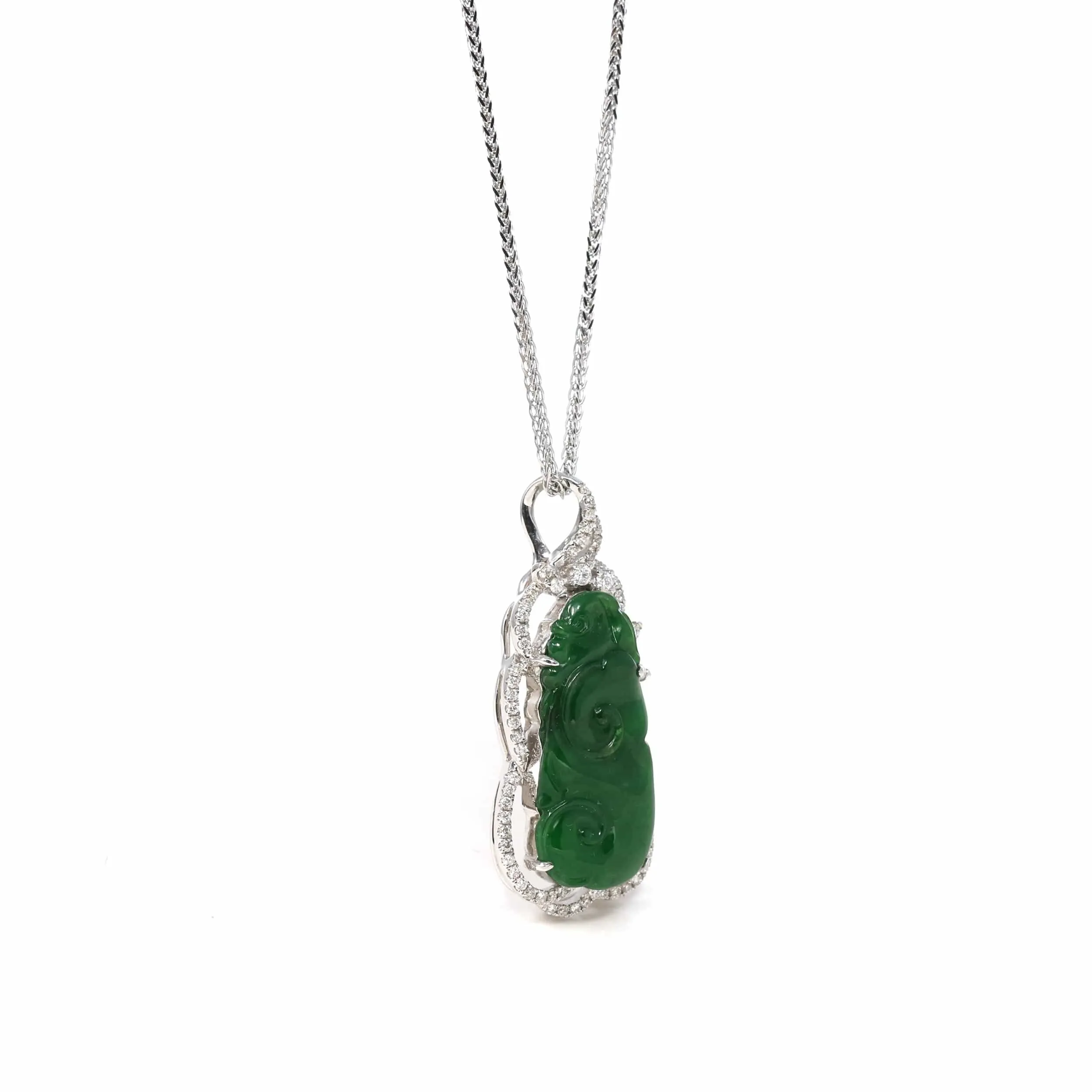 18K White Gold High-End Imperial Jadeite Jade"As you wish: RuYi" Necklace with Diamonds