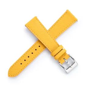 18mm 20mm 22mm Quick Release Tapered Saffiano Leather Watch Strap - Yellow