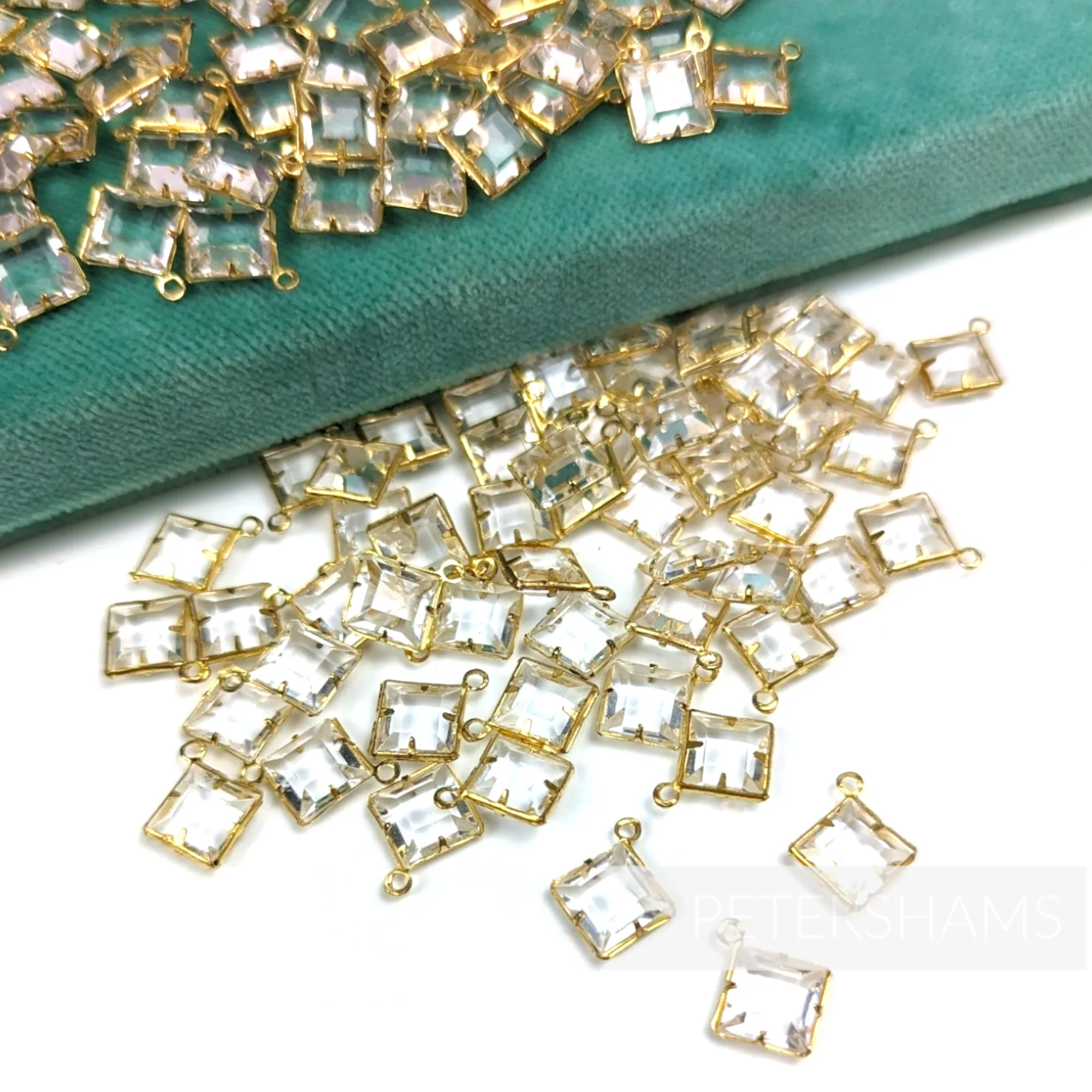 8mm Square Bevelled Encased Gems with Metal Loop