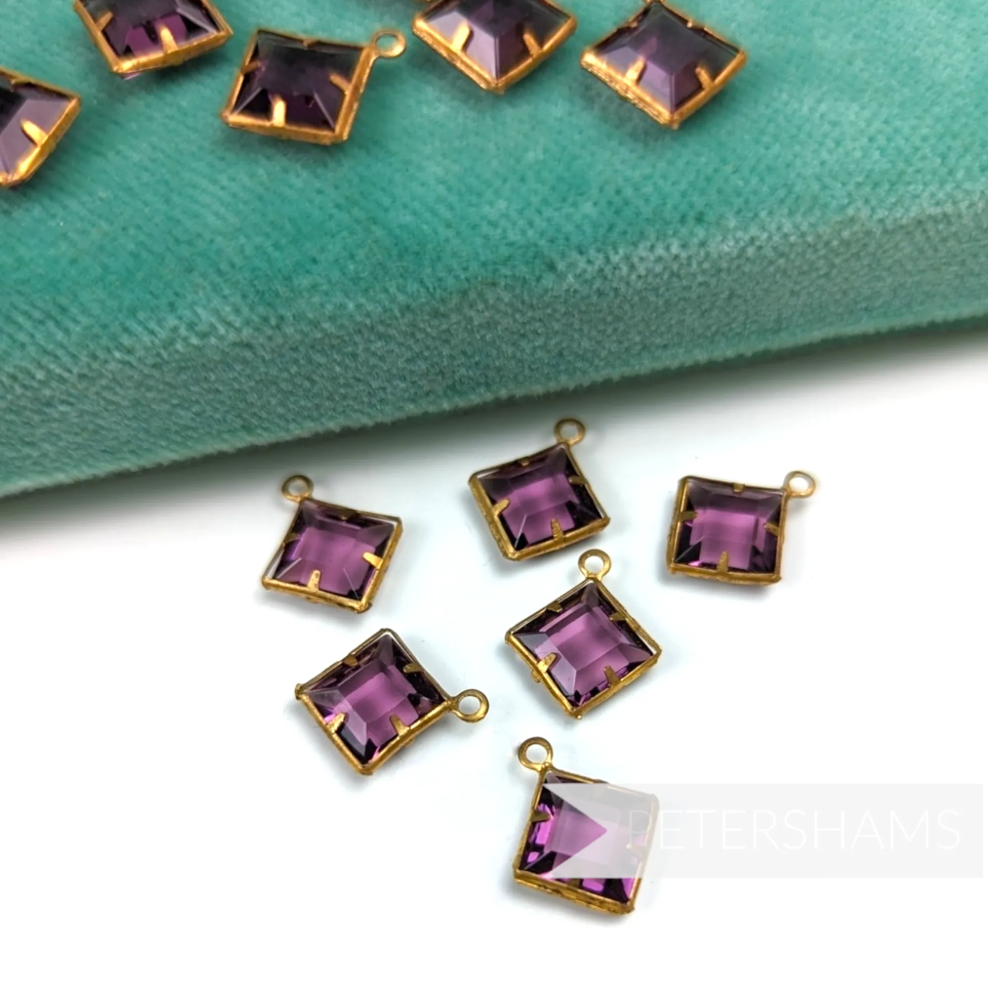 8mm Square Bevelled Encased Gems with Metal Loop