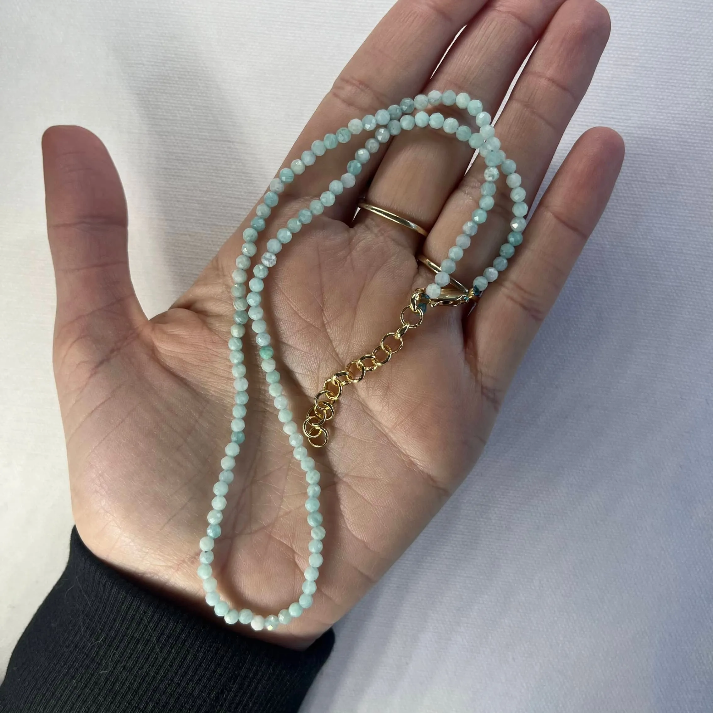 Amazonite 3mm Facet Beaded Necklace - Peace