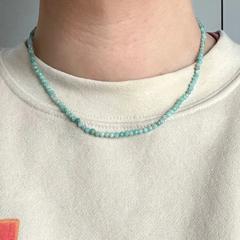 Amazonite 3mm Facet Beaded Necklace - Peace