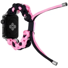 Apple Watch (45mm) stylish nylon   stainless steel ring watch strap - Black / Pink