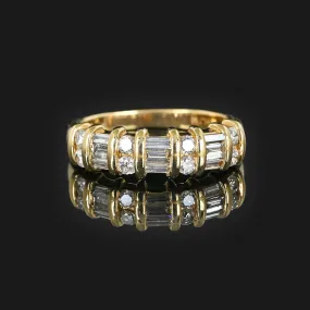 Baguette and Round Diamond Band Ring in 14K Gold