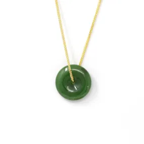 Baikalla™ "Good Luck Button" Necklace Real Green Jade Lucky KouKou Donut Pendant Necklace