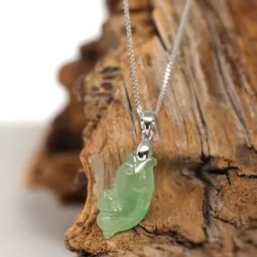 Baikalla "Prosperity Every Year (年年有鱼)" Lucky Fish Carving Pendant Necklace Natural Jadeite Jade JG165