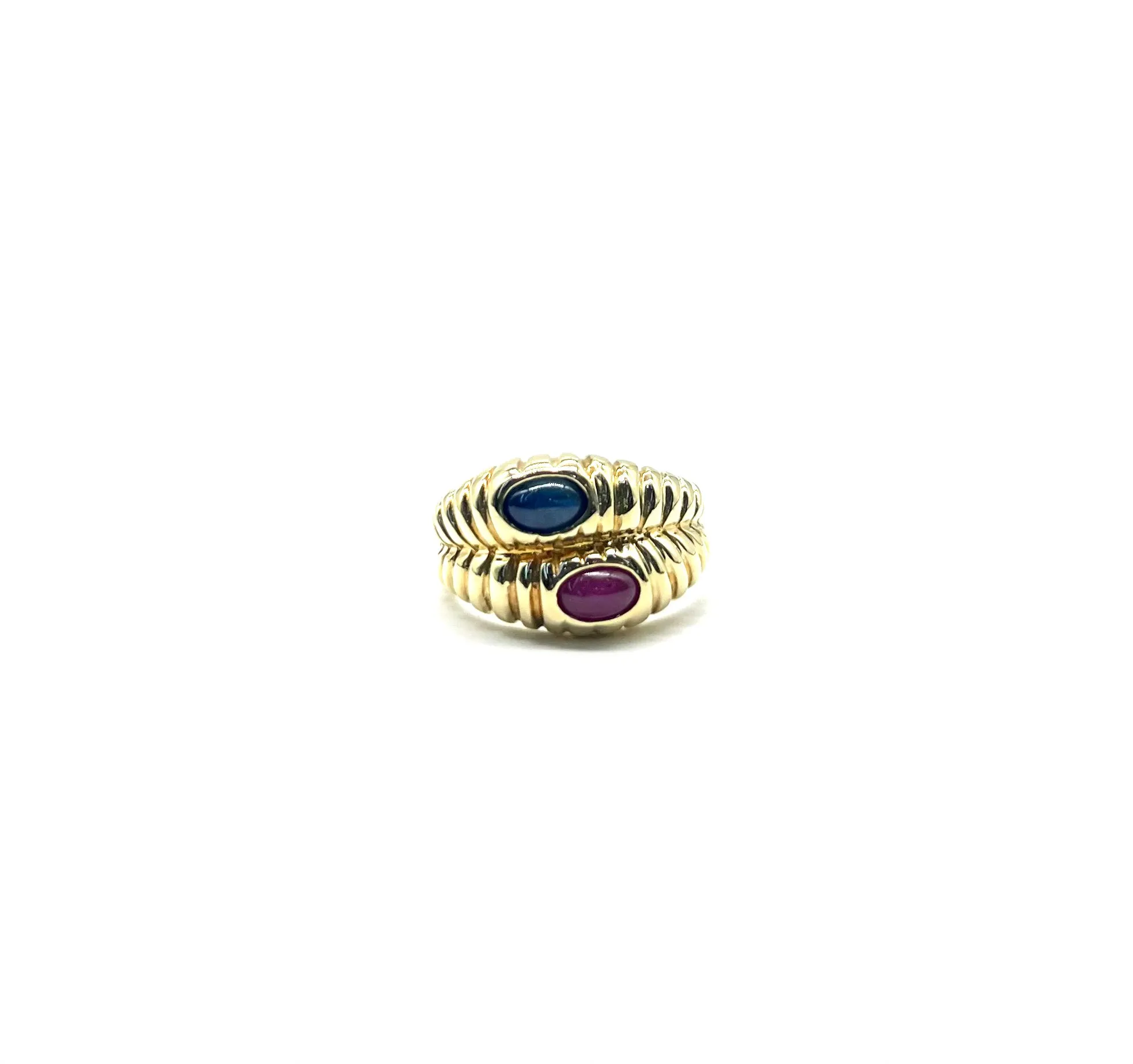 Cabachon Cut Ruby and Sapphire Shrimp Ring