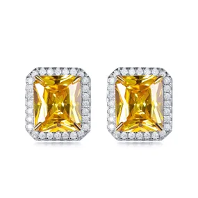 Classic Yellow Topaz Princess Cut Stud Earrings