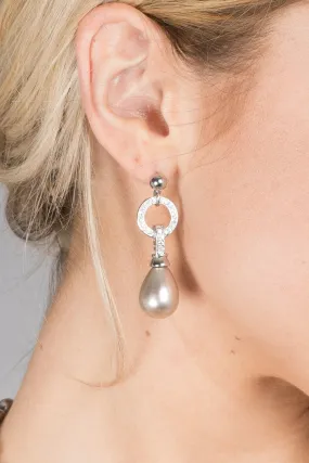 Crystal Hoop Pearl Dangle Earrings