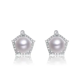 Cubic Zirconia Sterling Silver Rhodium Plated Pearl Earrings