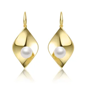 Delphine Golden Leaf Pearl Earrings