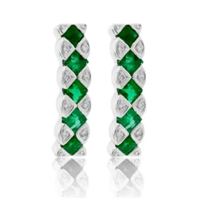 Emerald & Diamond Lined Drop Earrings