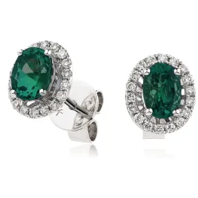 Emerald & Diamond Oval Cluster Earrings 1.00ct in 18k White Gold