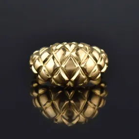 Estate 18K Gold Diamond Pattern Bombe Ring