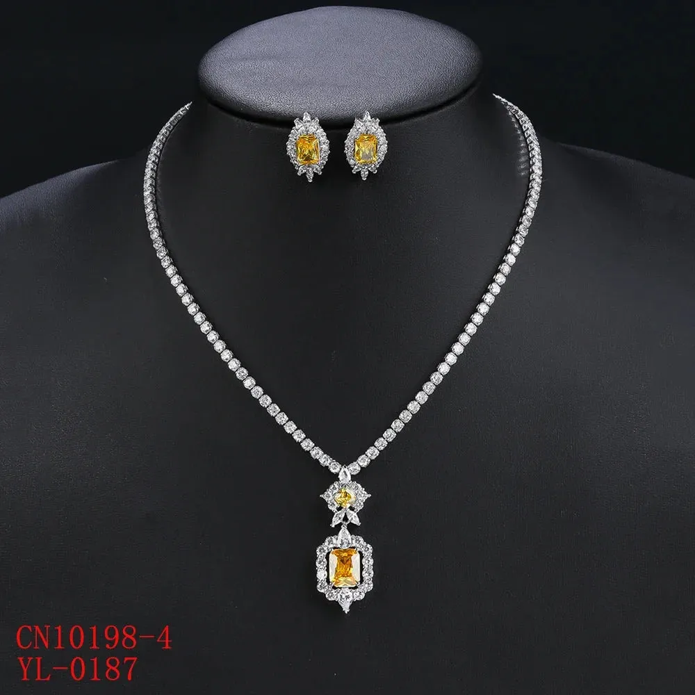 Fashion CZ Cubic Zirconia Pendant  Necklace  Earrings Set Bridal Wedding Jewelry Sets for Women Gift CN10198