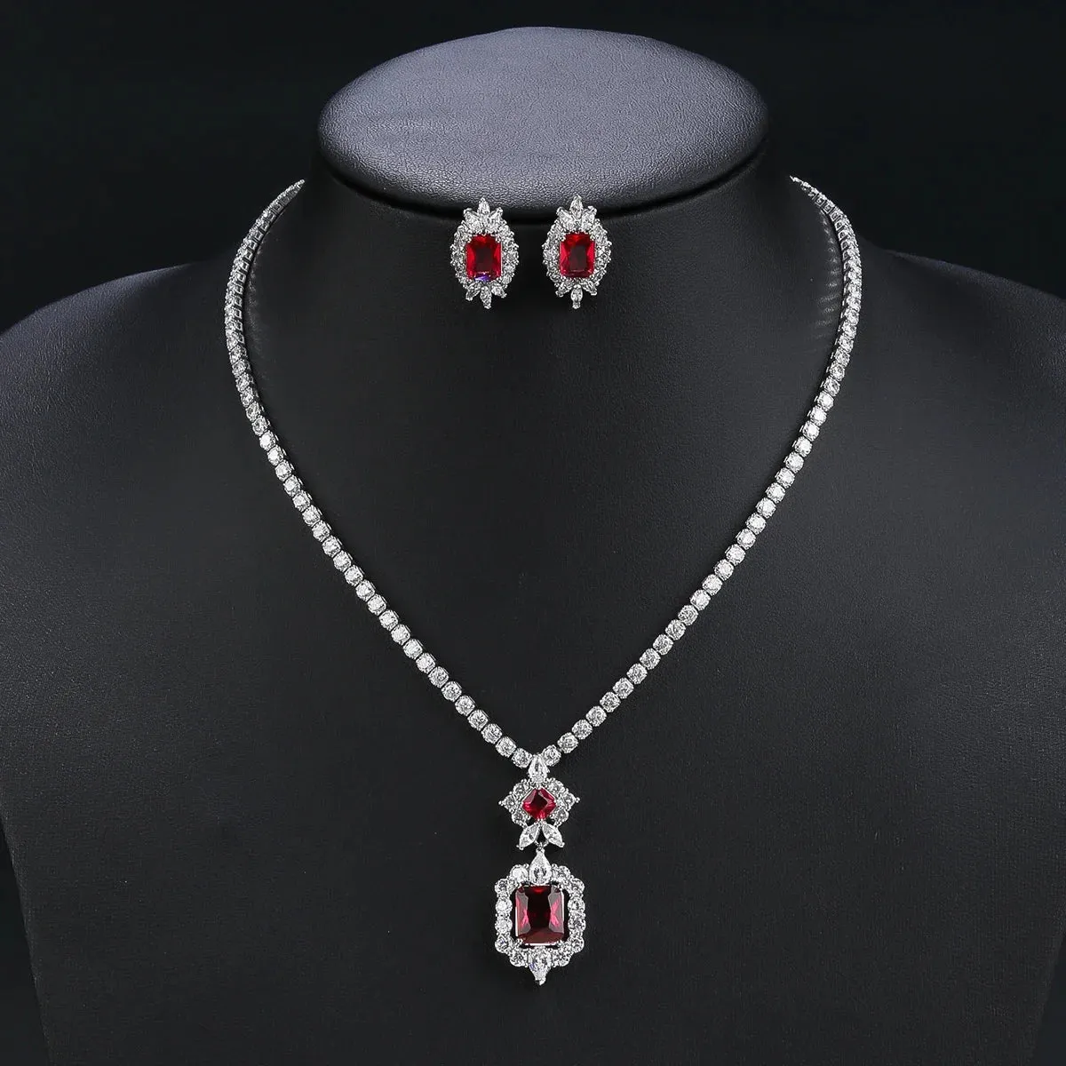 Fashion CZ Cubic Zirconia Pendant  Necklace  Earrings Set Bridal Wedding Jewelry Sets for Women Gift CN10198