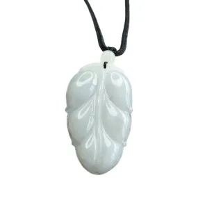 Fortune's Favor White Jade Leaf Pendant