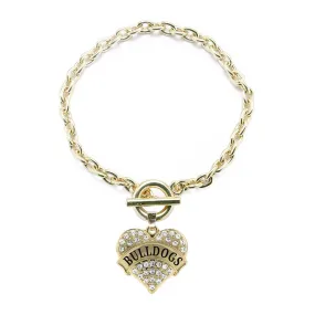 Gold Bulldogs Pave Heart Charm Toggle Bracelet