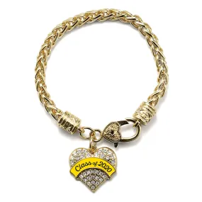 Gold Class of 2020 - Yellow Pave Heart Charm Braided Bracelet