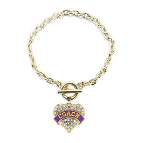 Gold Coach - Purple and Yellow Pave Heart Charm Toggle Bracelet