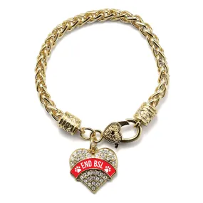 Gold END BSL - Red Pave Heart Charm Braided Bracelet