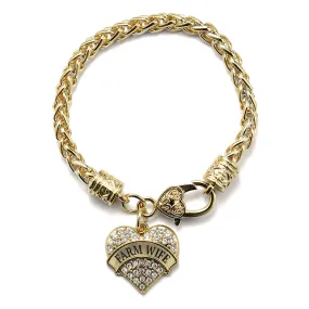 Gold Farm Wife Pave Heart Charm Braided Bracelet