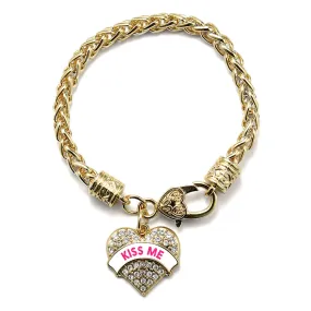 Gold Kiss Me White Candy Pave Heart Charm Braided Bracelet