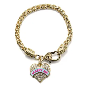 Gold Marry Me Teal Candy Pave Heart Charm Braided Bracelet