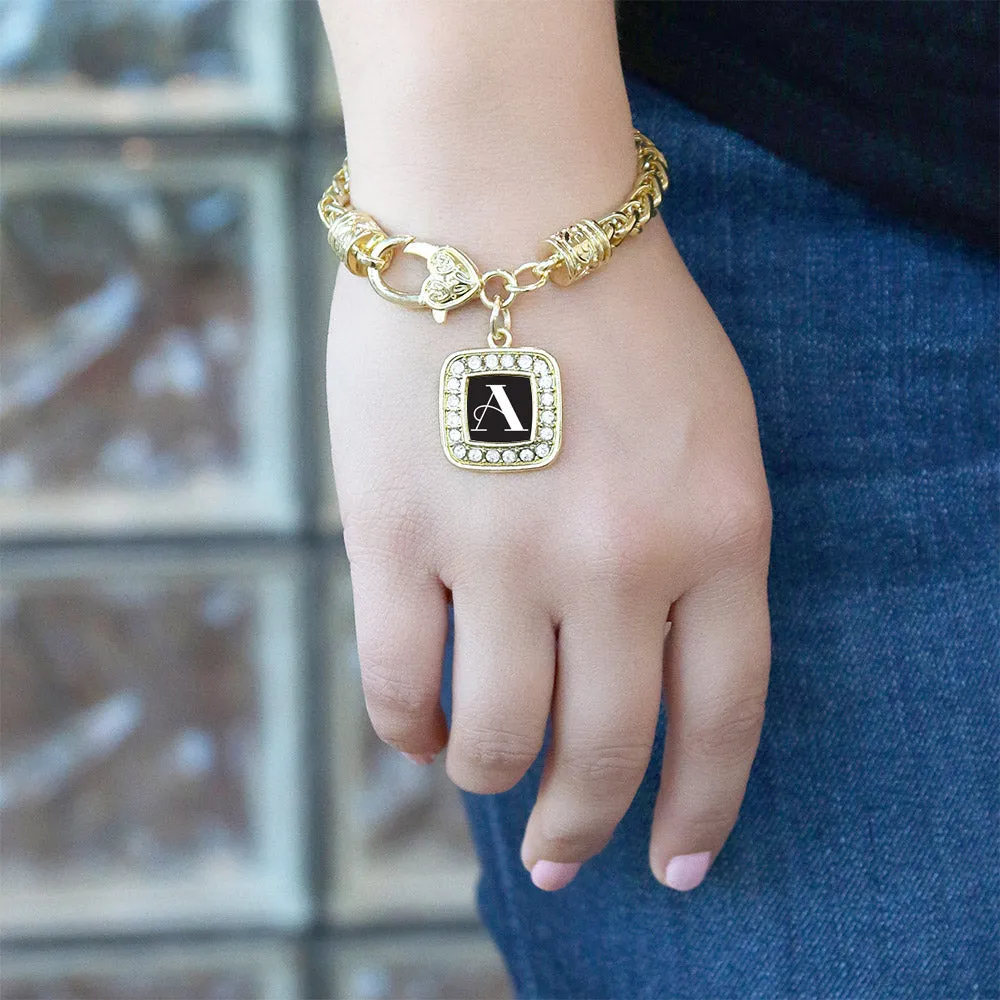 Gold My Vintage Initials - Letter A Square Charm Braided Bracelet