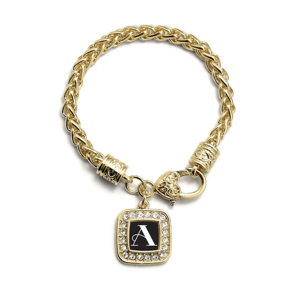 Gold My Vintage Initials - Letter A Square Charm Braided Bracelet