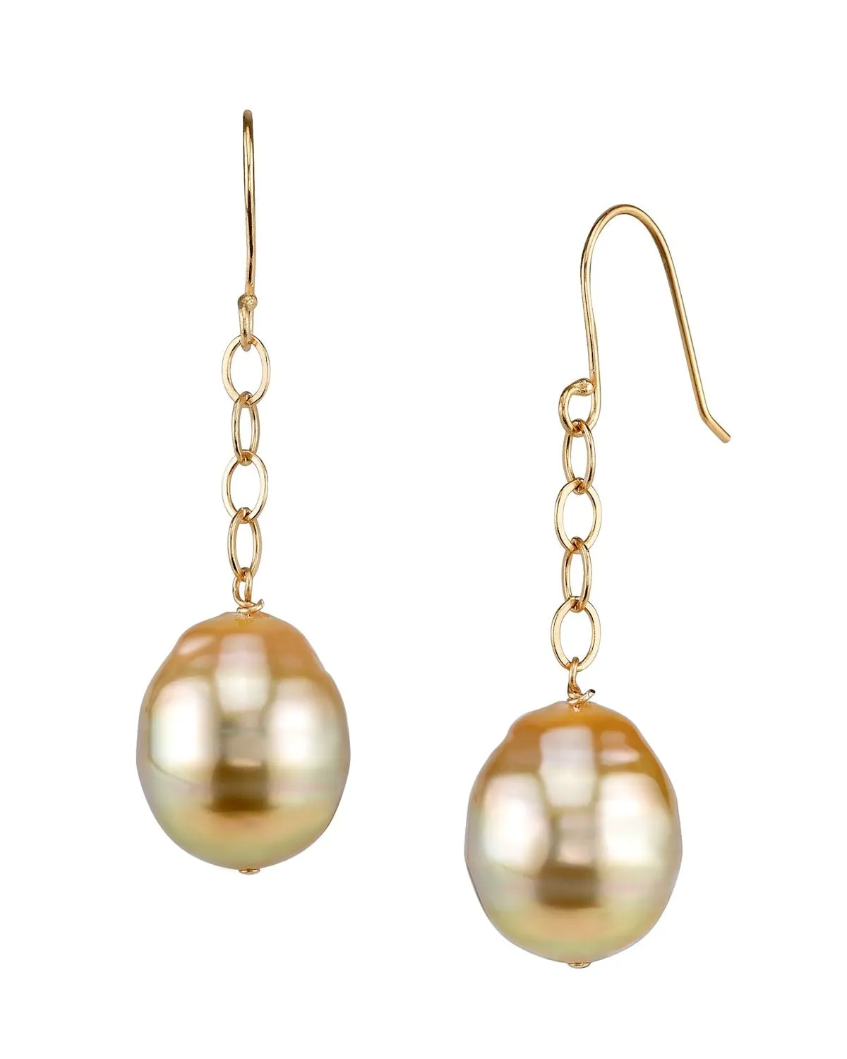 Golden South Sea Baroque Pearl Tin Cup Dangle Earrings