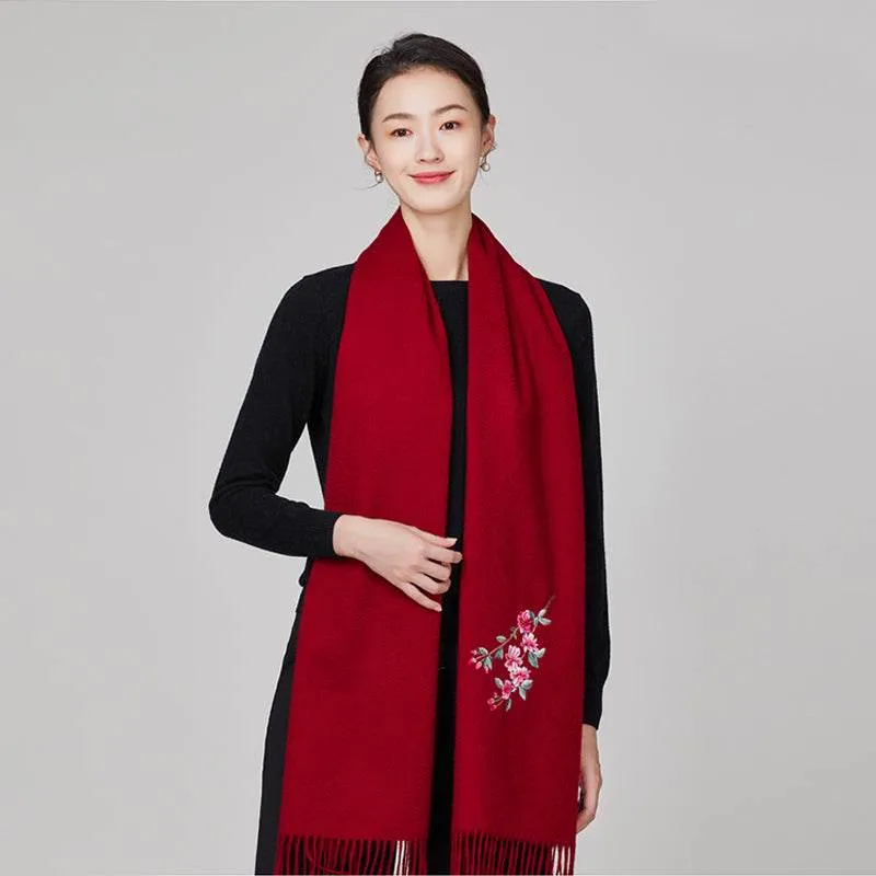 Handmade Embroidery Wool Cashmere Scarf  Winter Wrap Shawl 200x38cm