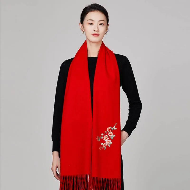 Handmade Embroidery Wool Cashmere Scarf  Winter Wrap Shawl 200x38cm