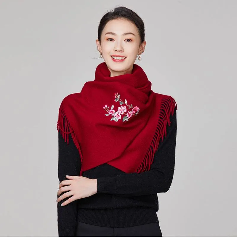 Handmade Embroidery Wool Cashmere Scarf  Winter Wrap Shawl 200x38cm