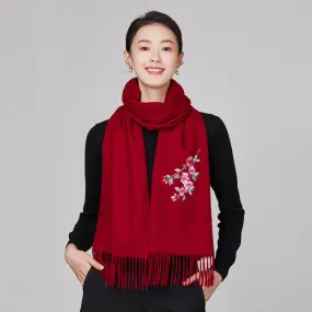 Handmade Embroidery Wool Cashmere Scarf  Winter Wrap Shawl 200x38cm