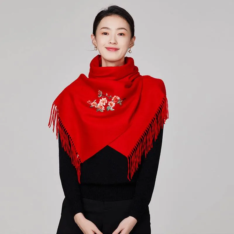 Handmade Embroidery Wool Cashmere Scarf  Winter Wrap Shawl 200x38cm