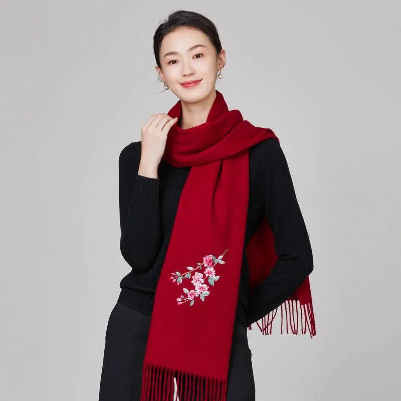 Handmade Embroidery Wool Cashmere Scarf  Winter Wrap Shawl 200x38cm