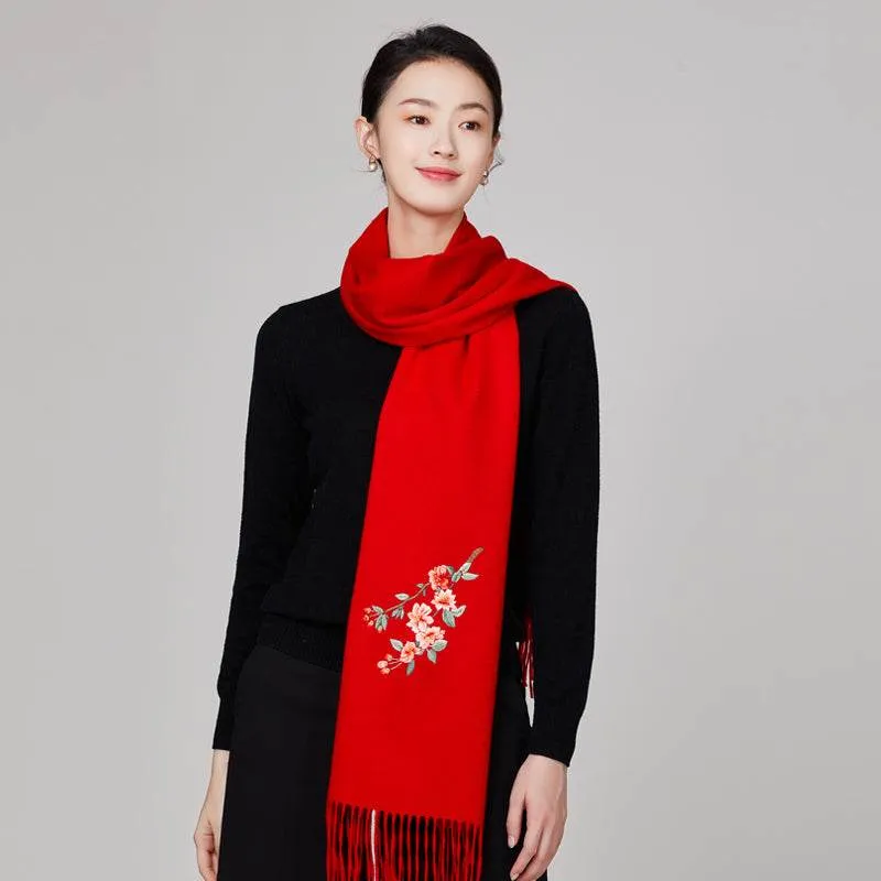 Handmade Embroidery Wool Cashmere Scarf  Winter Wrap Shawl 200x38cm