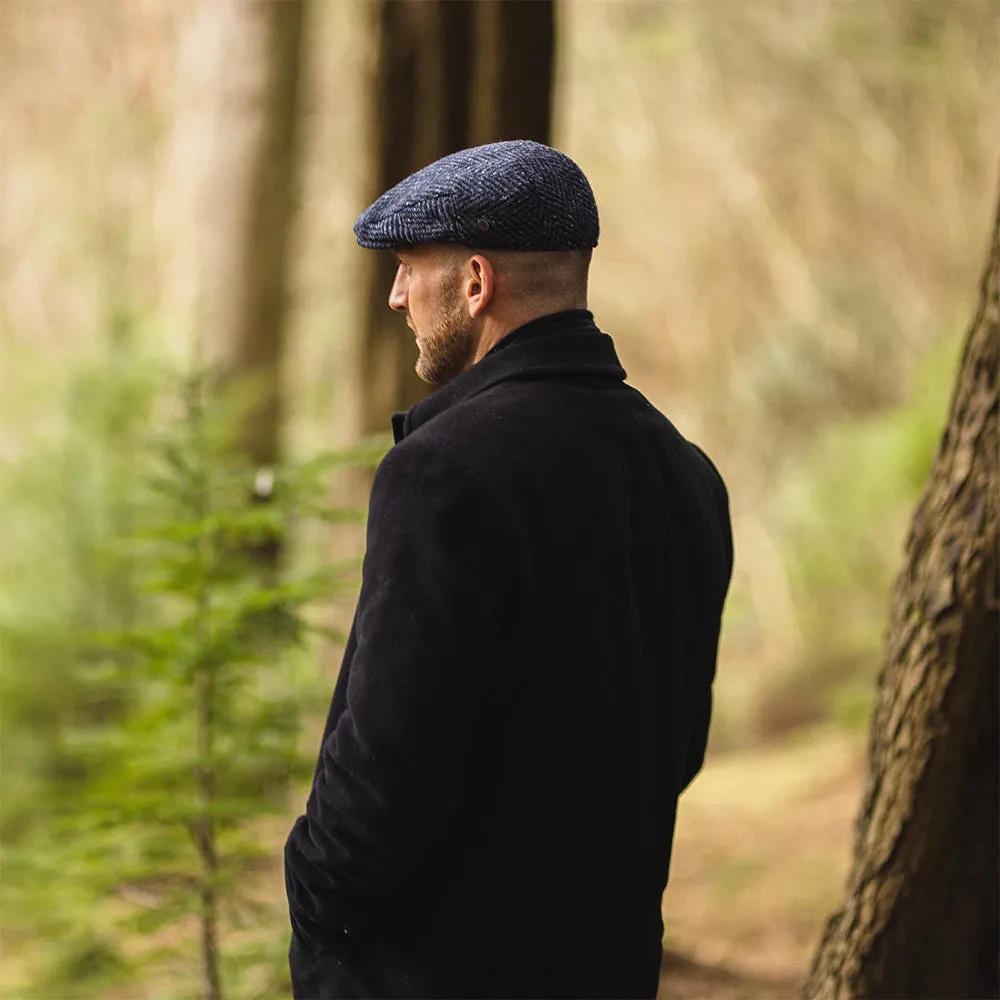 Heavyweight Donegal Tweed Herringbone Dunmore Flat Cap - Navy-Black