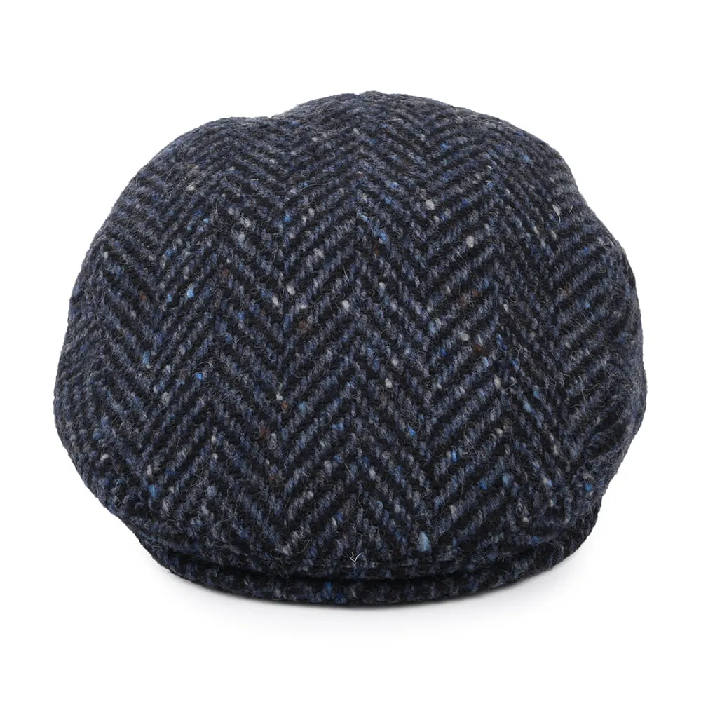 Heavyweight Donegal Tweed Herringbone Dunmore Flat Cap - Navy-Black