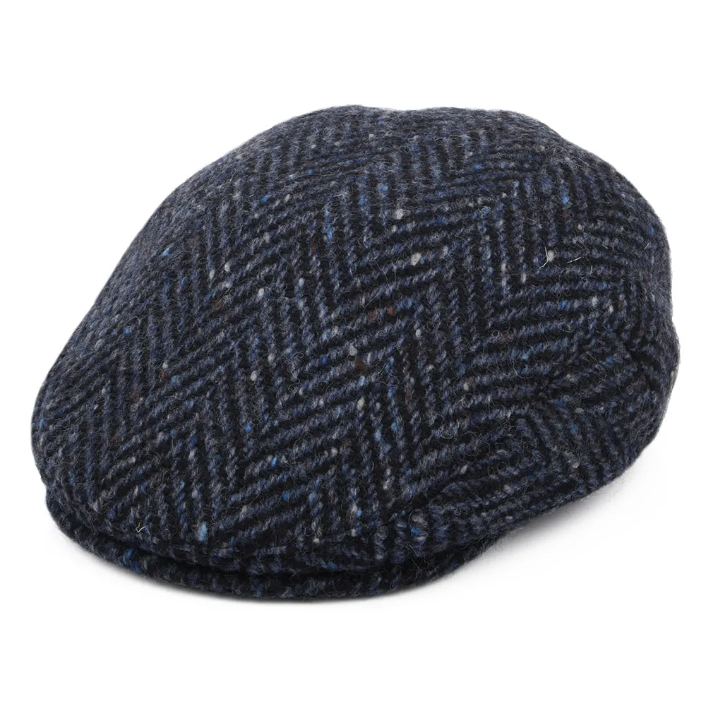 Heavyweight Donegal Tweed Herringbone Dunmore Flat Cap - Navy-Black