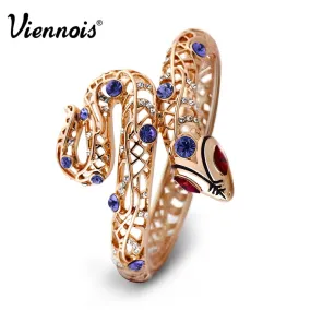 Hot Fashion Jewelry Rose Gold Color Snake Bracelet & Bangles for Woman Luxury Purple Rhinestone Animal Cuff Bangles