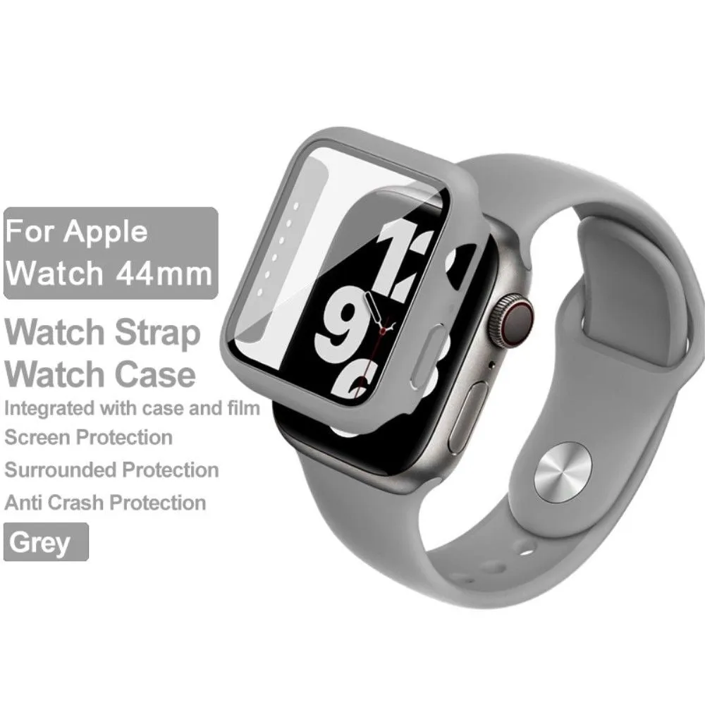 IMAK Apple Watch (44mm) silicone cover with watch strap   tempered glass - Grey