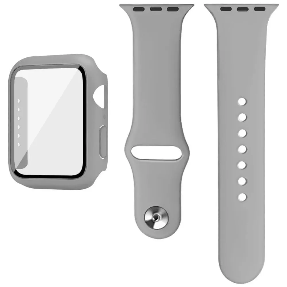 IMAK Apple Watch (44mm) silicone cover with watch strap   tempered glass - Grey